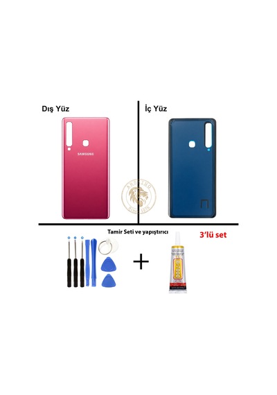 Samsung Galaxy A9 2018 A920 Pembe Renk Arka Kapak + Tamir Seti + B7000 Yapıştırıcı Arka Cam Batarya Kapağı Pil Kapağı Lazer Kesim Back Cover Galaxy A9 2018 Uyumlu