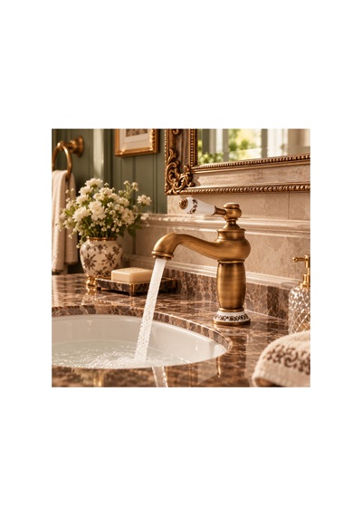 Rena Design Rustik Antik Lavabo Bataryası Banyo Musluğu Eskitme Porselen Işleme Armatür Otantik Bakır Retro Antik Eskitme