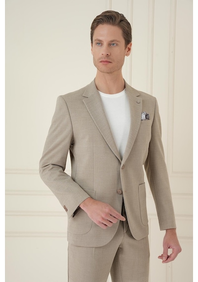 Efor Slim Fit Mono Yaka Çift Yırtmaç Torba Cep Casual Bej Ceket C 698 Bej