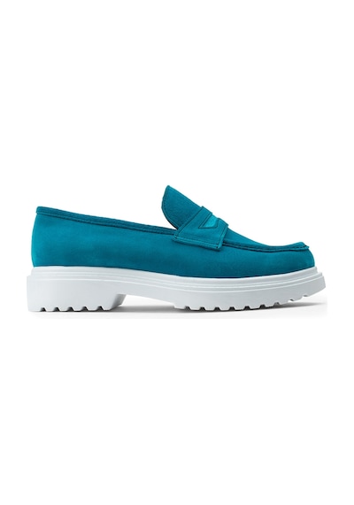 Deery Hakiki Süet Turkuaz Rengi Loafer Kadın Ayakkabı - 01903ztrkp01 Turkuaz