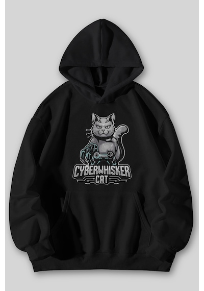 Harmandar Cyber Cat Baskılı Unisex Siyah Gri Kanguru Cepli Kapüşonlu Sweatshirt Hoodie SiYAH Harmandar Cyber Cat Baskılı Unisex Siyah Gri Kanguru Cepli Kapüşonlu Sweatshirt Hoodie SiYAH