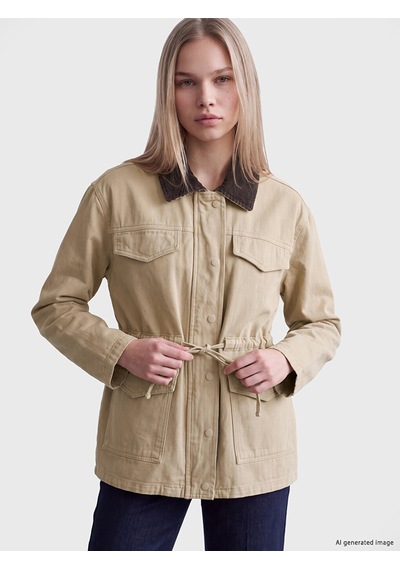 Lcw Vision Ekru Kadife Yaka Oversize Kadın Jean Ceket