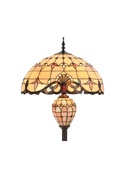 Home London Breeze Barok Tiffany Vitray Ayaklı Lamba, 163 Cm Çift Aydınlatmalı Lambader Ekru Diğer