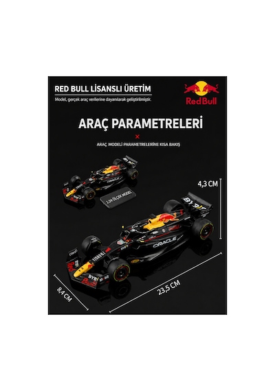 Lisanslı Red Bull Racing Rb19 F1 Formula 1 Max Verstappen 1:24 Ölçek Metal Maket Model Araba Çok Renkli