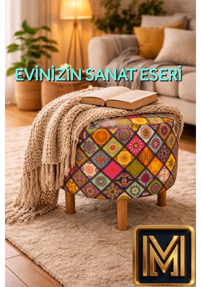 Diday Çini Puf F Trend Puf Koltuk Puff Bench Dekoratif Bohem Doğal Gürgen Ayak Amaçlı Bahçe Balkon Çok Renkli