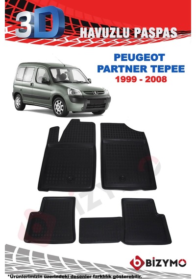 Peugeot Partner Tepee 1999-2008 3D Havuzlu Paspas Takımı Bizymo