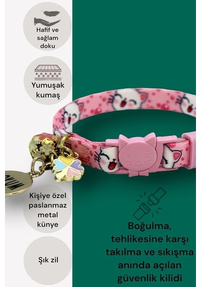 Caramelos Güvenlik Kilitli Kedi Tasması, Isimli Kedi Tasması, Kedi Isimlik, Kedi Künyesi, Safety Click Desen 7-stand Diğer