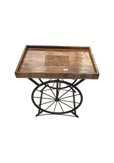 Ahşap Ferforje Teker Sehpa 40x27x40 Cm. Kna361 Eskitme Siyah
