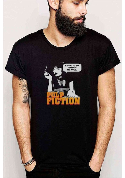 Fıctıon Metal Rock Muzik Baskılı Siyah Erkek Tshirt