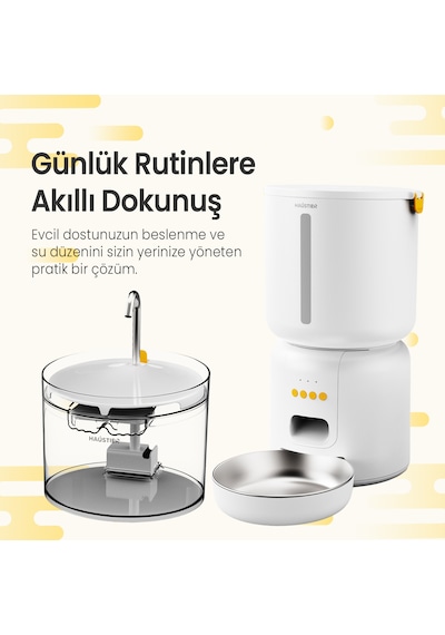 Haustier Fw3 Beyaz Akıllı Mama Kabı, Kedi Su Pınarı Akıllı Beslenme İstasyonu 2 Li Set