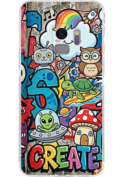 Samsung Galaxy S9 İle Uyumlu Grafiti Create Art Tasarımlı Şeffaf Silikon Kılıf Şeffaf