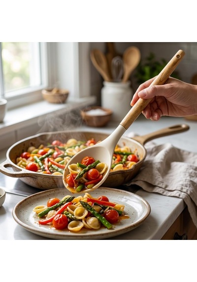 30 Cm Bambu Saplı Silikon Servis Kaşığı, Derin Hazneli Yemek Kaşığı, Makarna Sebze Pilav Ve Günlük Servis İçin Mutfak Kaşığı, Askı Delikli, 3 Renk Asorti Karışık Gönderim