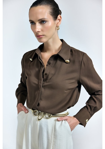 Sateen Lucy Gömlek - Kahve-137110