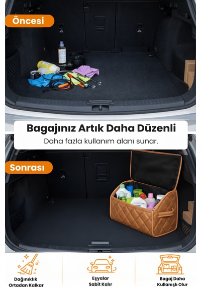 Bagaj Çantası Oto Bagaj Organizer Lüks Tay Tüyü Su Geçirmez Kaymaz Katlanır - Kahverengi