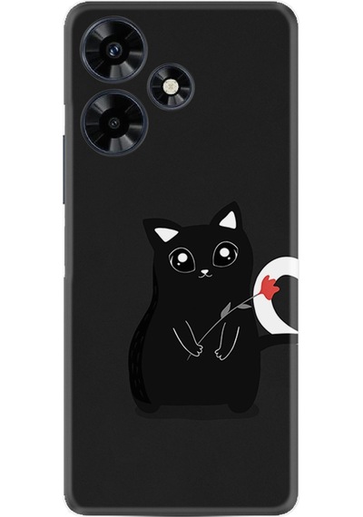 Infinix Uyumlu Hot 30 Kılıf Resimli Desenli Silikon Platinium Series Kara Kedi 1801