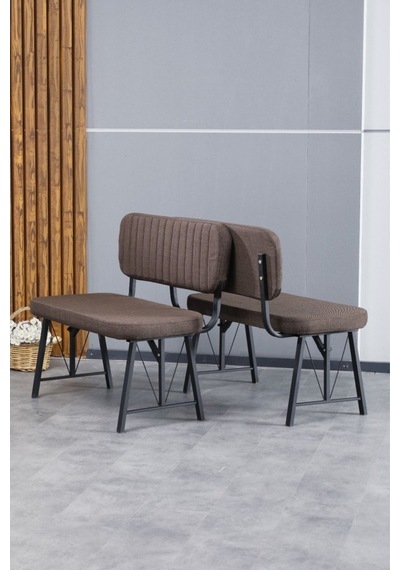 Hayat Serisi Mutfak, Yemek, Bahçe, Kafe, Modern Bench, Puf, 2 Adet - Kahverengi Kahverengi