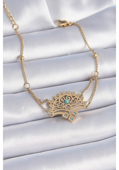 316l Çelik Gold Renk Mavi Taşlı Etnik Desen Kadın Bileklik 5886 Belirtilmemiş