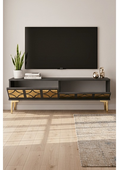 Tsa1236ag - Öztv120 Tv Stand, Tv Sehpası Antrasit - Gold 120cm
