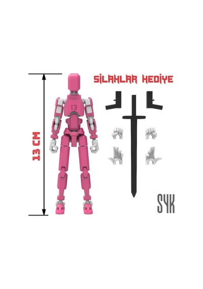Robot 13 Dummy Pembe Beyaz Tüm Eklemleri Hareketli Aksiyon Figürü Oyuncak