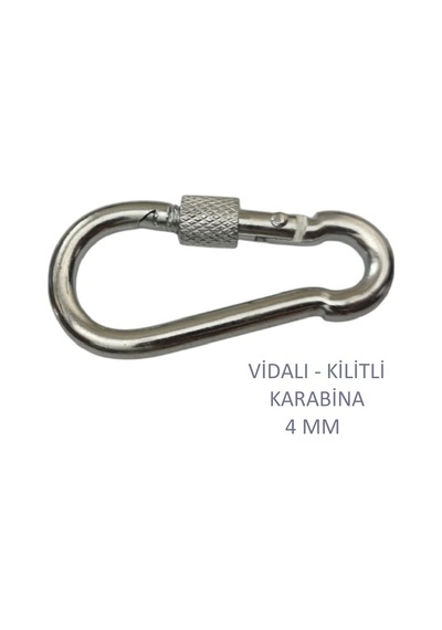 Galvanizli Vidalı Kilitli Karabina, 4 Mm, Askı, Çengel, Kanca, Anahtarlık 4 Adet