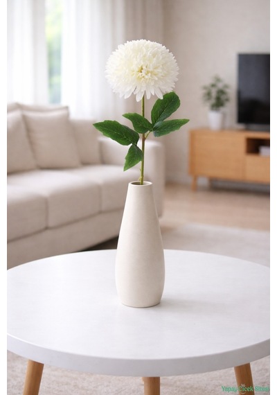Yapay Çiçek Sitesi Yapay Krizantem Dalı 63 Cm Beyaz