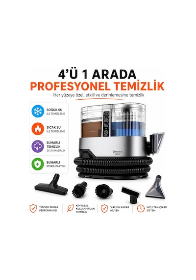 Omnex Arınmax Buharlı Koltuk Ve Halı Yıkama Makinesi 17000pa Çift Tanklı Profesyonel Buhar Temizleyici