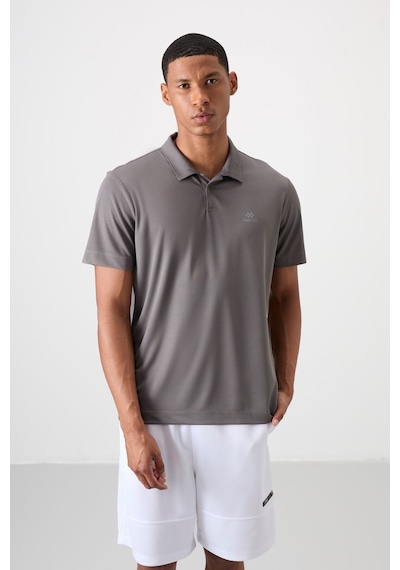 Tommy Life Koyu Gri Logo Baskılı Standart Kalıp Polo Yaka Aktif Spor Erkek T-shirt - 88252 Koyu Gri