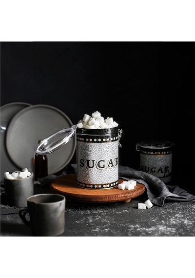 Mosaic Sugar Desenli Kilitli Kapaklı Yuvarlak Metal Kutu, 10.5 X 15 Cm, 1.1 Lt