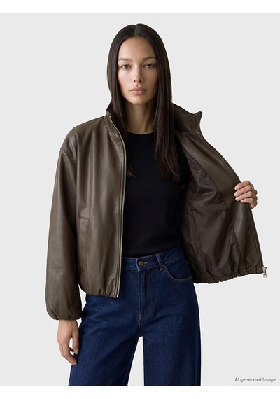 Lcw Everyday Kahverengi Oversize Kadın Bomber Deri Görünümlü Ceket