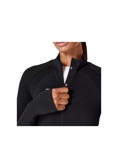 Sweaty Betty Athlete Crop Seamless Workout Zip Up Siyah
