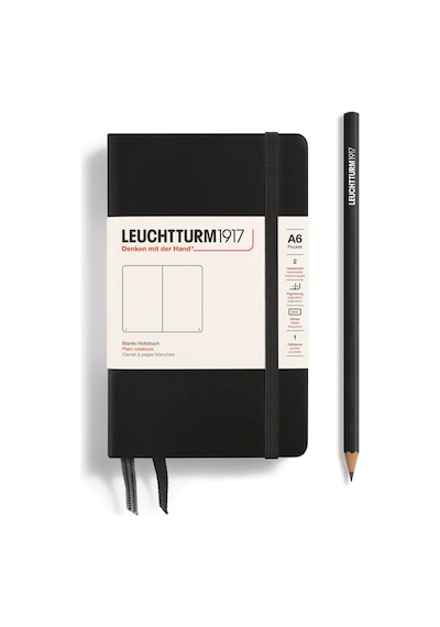 Leuchtturm1917 Not Defteri Cep Boy A6 , Sert Kapak, 187 Numaralandırılmış Sayfa, Düz, Siyah