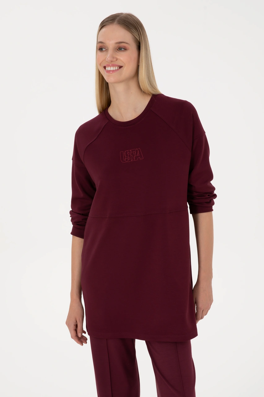 U.S. Polo Assn. Kadın Bordo Uzun Bisiklet Yaka Sweatshirt 50315623-VR177