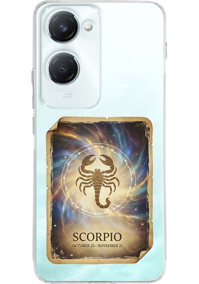 Vivo Y18 İle Uyumlu Burç Kartları Akrep Tasarımlı Şeffaf Silikon Kılıf Şeffaf