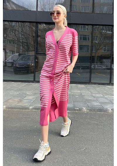 Madmext Pembe Düğmeli Triko Kadın Elbise Mg1648-pembe Pembe
