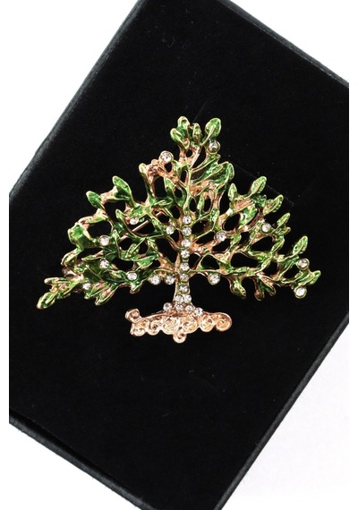 Hayat Ağacı Broş Kristal Taşlı Gold Renkli Hayat Ağaçlı Yaka Kadın İğnesi Broş Çok renkli