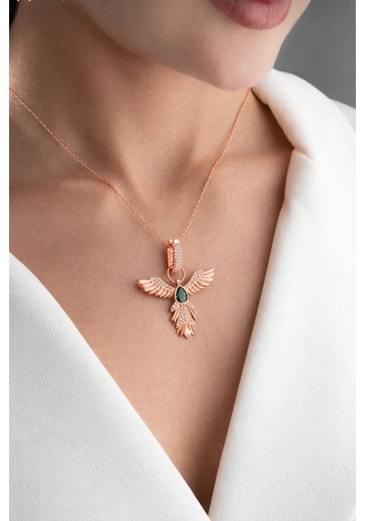Çekirdekjewelry 925 Ayar Gümüş Rose Kaplama Zümrüdüanka Kolye Rose