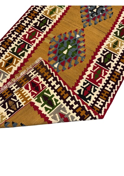 El Dokuma Sıfır Yahyalı Kilim 102x200 Kök Boya %100 Yün Kilim Renkli