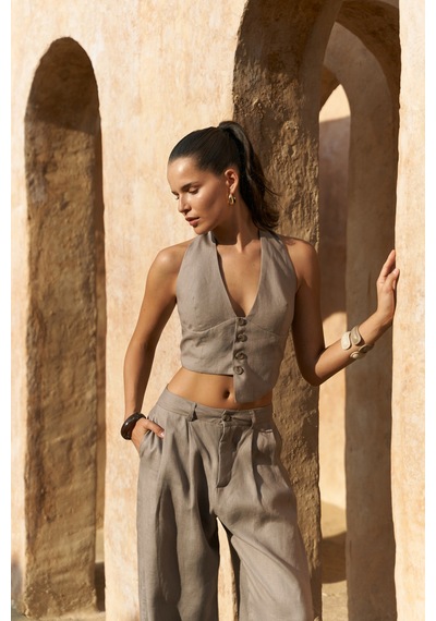 Mai Collection Mai Studios Co. Lvdovila Füme Keten Crop Yelek Pantolon Takım Füme Mai Collection Mai Studios Co. Lvdovila Füme Keten Crop Yelek Pantolon Takım Füme