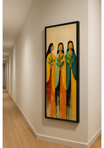 25 X 60 Cm Siyah Ahşap Çerçeve Soyut Kadın Figürlü Duvar Tablosu