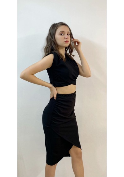 Mois Atelier Siyah Etek Crop İkili Takım, Tasarım, Hediye, Büyük Beden Siyah