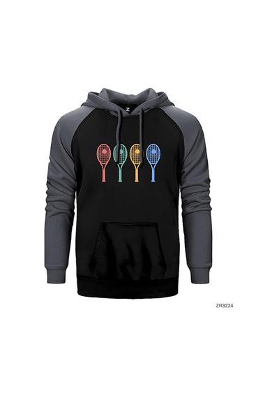Tennis Racket Gri Renk Reglan Kol Sweatshirt / Hoodie