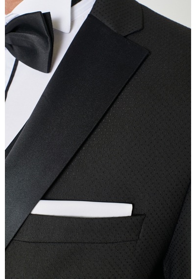 Ac&Co / Altınyıldız Classics Slim Fit Dar Kesim Mono Yaka Desenli Yelekli Smokin Takım Siyah