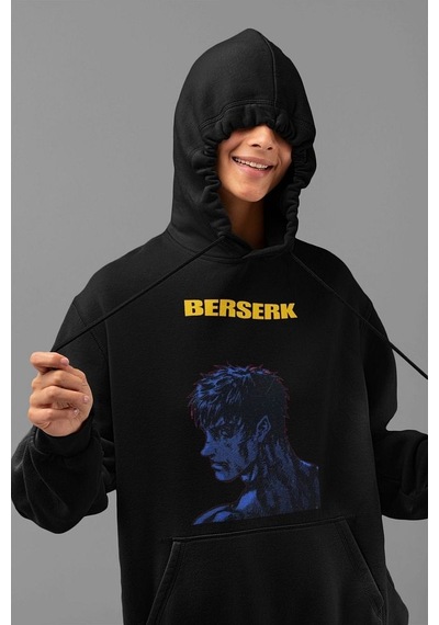 Sevbano Berserk Anime Dizi Serisi Baskılı Unisex Oversize Hoodie Siyah