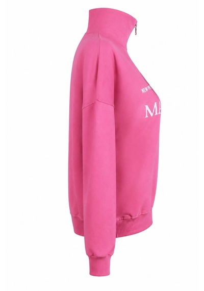 Trender Manhattan Baskı Yarım Fermuarlı Pembe Kadın Sweatshirt 27kdt1000023