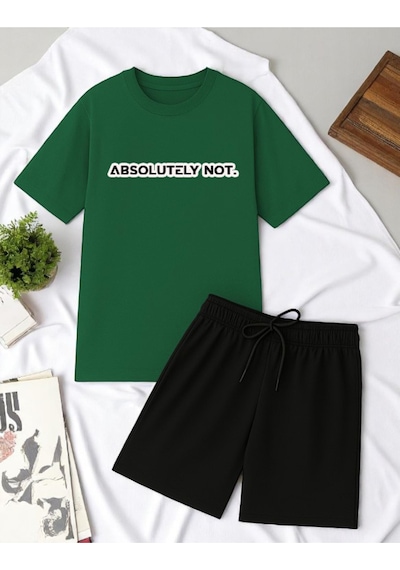 Uyguntarz Unisex Kesinlikle Hayır. Tasarım Basklı Tshirt Şort Takımı Yeşil