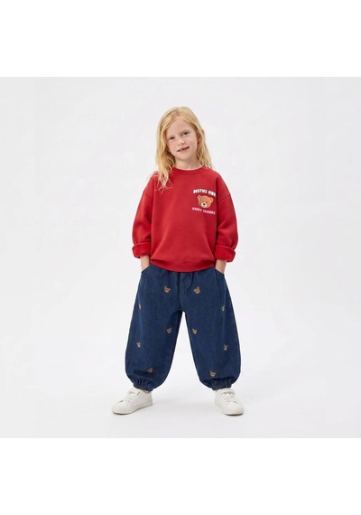 Eray Alp Kids Kız Çocuk Sweatshirt Jean Pantolon Takım Günlük Rahat Kombin Kırmızı