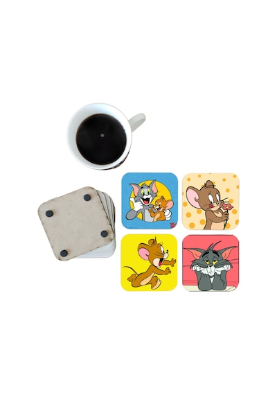 Tom Ve Jerry Dekoratif Ahşap Bardak Altlığı Seti 058 Çok Renkli