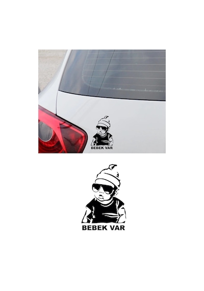 Siyah Renk Arabada Bebek Var Oto Sticker Etiket 20 Cm