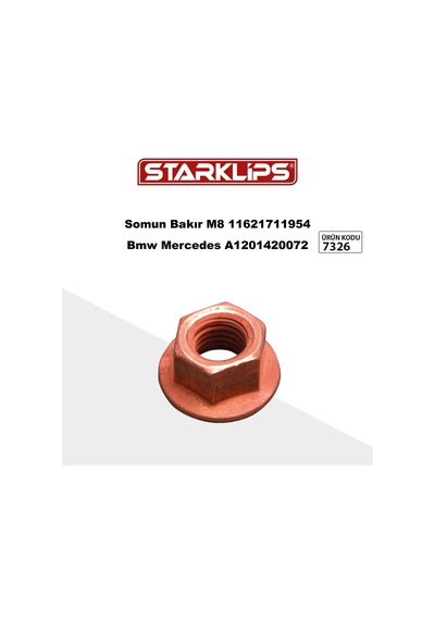 Bakır Somun M8 11621711954Bmw Mercedes A1201420072 10 Adet