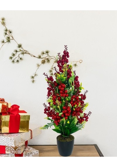 Yılbaşı Ağacı Kokina Siyah Saksıda 55cm Yapay Kokina Çiçeği